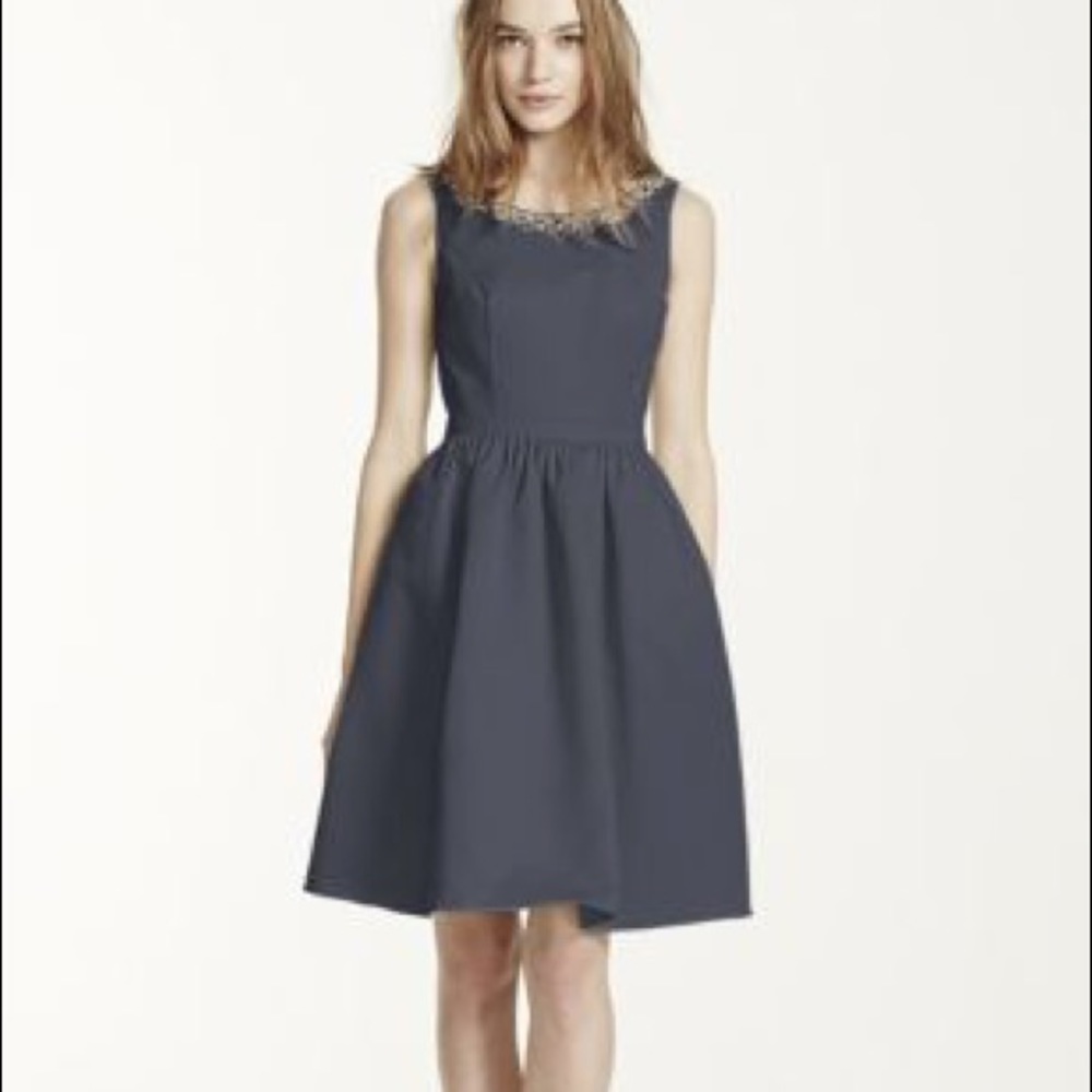 NEW Sleeveless Faille Dress with Beaded Neckline
